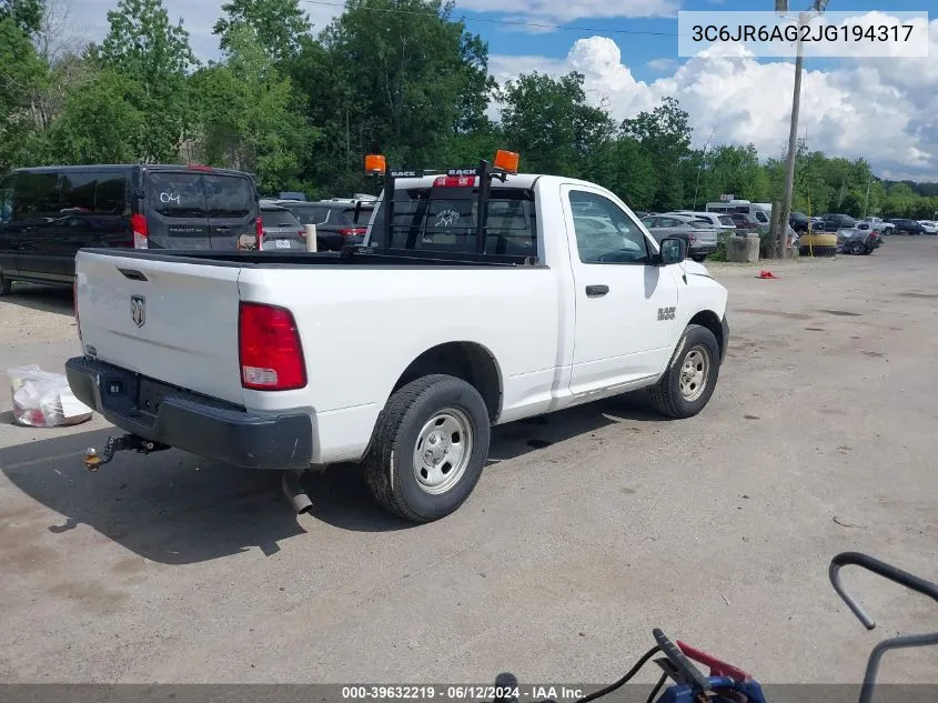 2018 Ram 1500 Tradesman Regular Cab 4X2 6'4 Box VIN: 3C6JR6AG2JG194317 Lot: 39632219