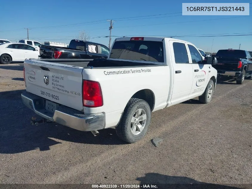 2018 Ram 1500 Tradesman 4X4 6'4 Box VIN: 1C6RR7ST1JS321443 Lot: 40922339