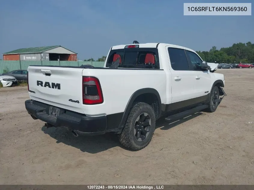 2019 Ram 1500 Rebel VIN: 1C6SRFLT6KN569360 Lot: 12072243