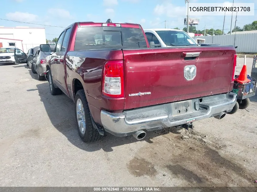 2019 Ram 1500 Big Horn/Lone Star Quad Cab 4X2 6'4 Box VIN: 1C6RREBT7KN821708 Lot: 39762640