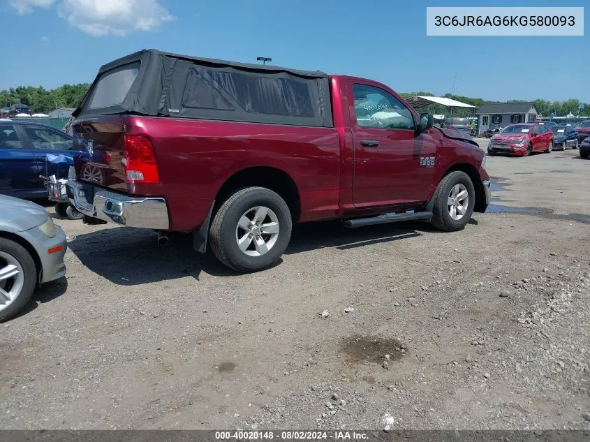 2019 Ram 1500 Classic Tradesman Regular Cab 4X2 6'4 Box VIN: 3C6JR6AG6KG580093 Lot: 40020148