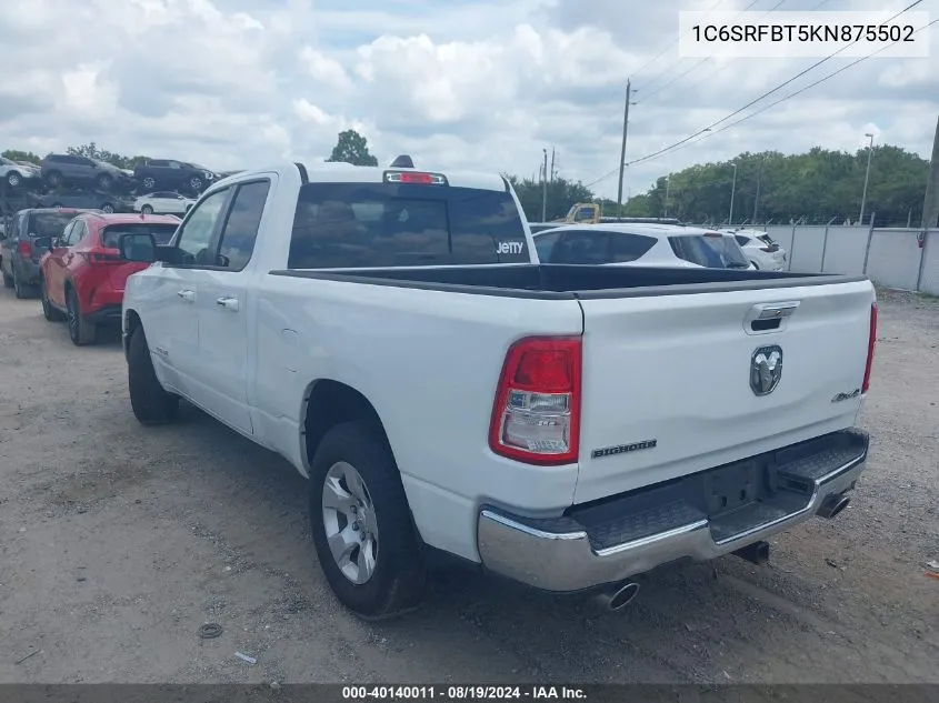 1C6SRFBT5KN875502 2019 Ram 1500 Big Horn/Lone Star Quad Cab 4X4 6'4 Box