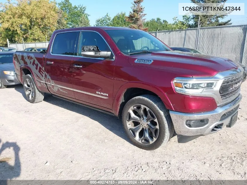 1C6SRFPT1KN647344 2019 Ram 1500 Limited 4X4 6'4 Box