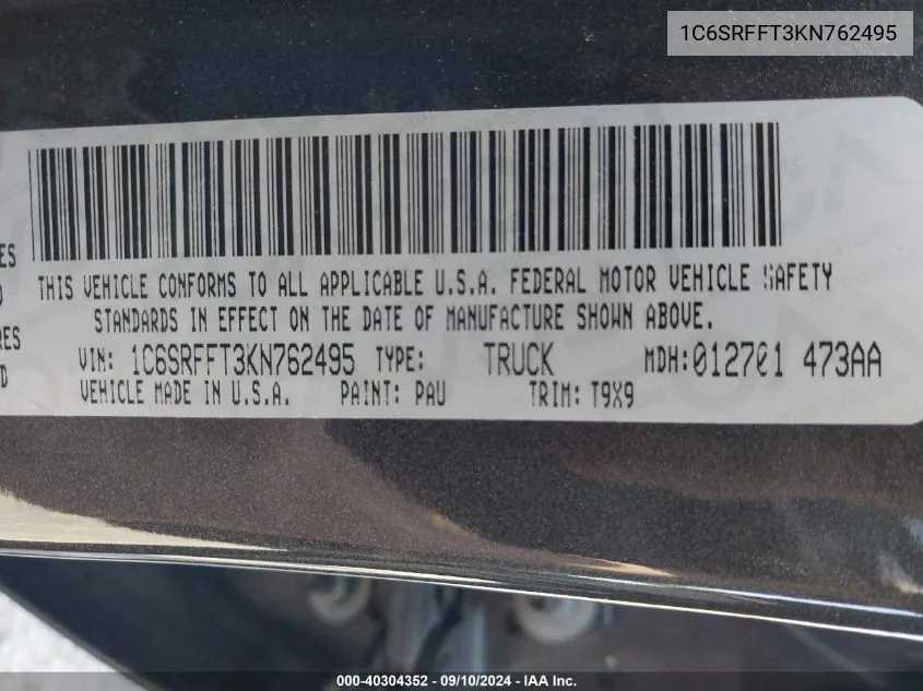 1C6SRFFT3KN762495 2019 Ram 1500 Big Horn/Lone Star