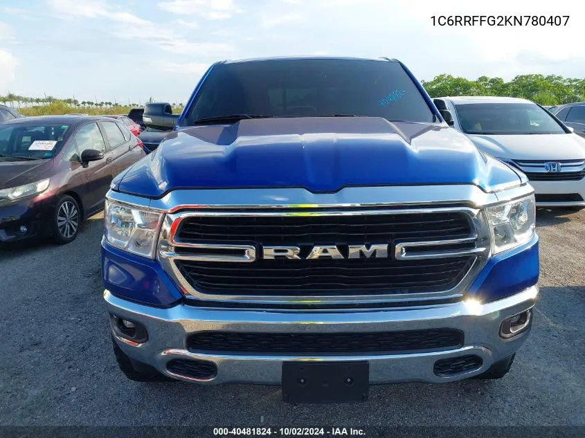 2019 Ram 1500 Big Horn/Lone Star 4X4 5'7 Box VIN: 1C6RRFFG2KN780407 Lot: 40481824