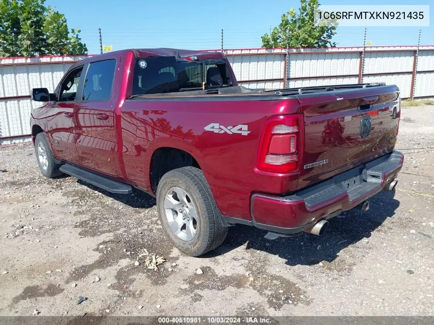 2019 Ram 1500 Big Horn/Lone Star 4X4 6'4 Box VIN: 1C6SRFMTXKN921435 Lot: 40510981