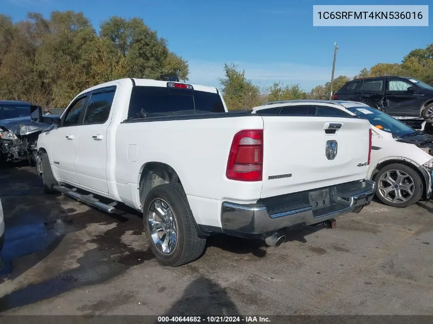 2019 Ram 1500 Big Horn/Lone Star 4X4 6'4 Box VIN: 1C6SRFMT4KN536016 Lot: 40644682