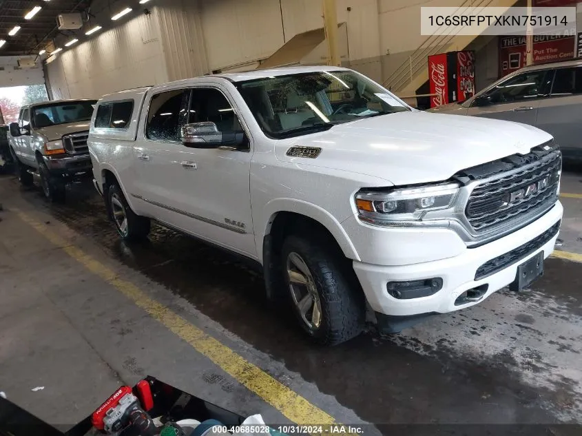 2019 Ram 1500 Limited 4X4 6'4 Box VIN: 1C6SRFPTXKN751914 Lot: 40685028