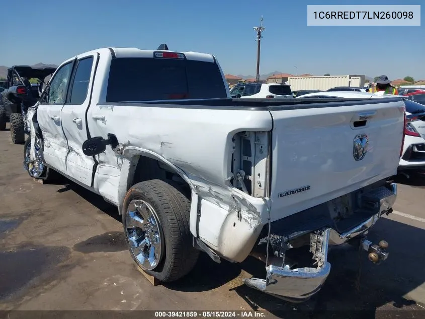 2020 Ram 1500 Laramie Quad Cab 4X2 6'4 Box VIN: 1C6RREDT7LN260098 Lot: 39421859