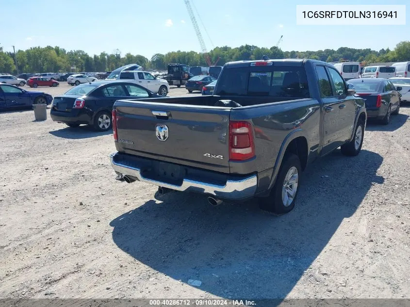 2020 Ram 1500 Laramie Quad Cab 4X4 6'4 Box VIN: 1C6SRFDT0LN316941 Lot: 40286712