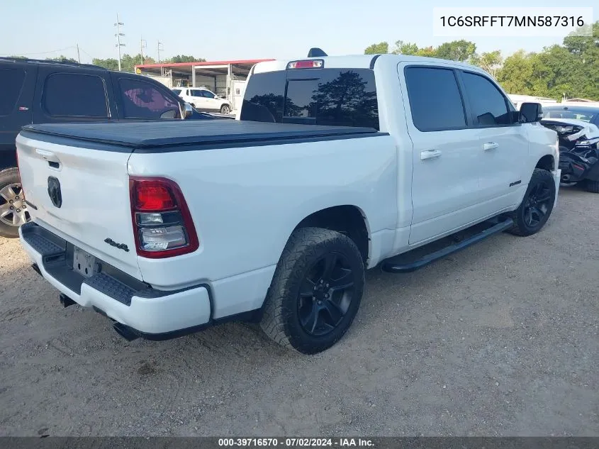 2021 Ram 1500 Big Horn 4X4 5'7 Box VIN: 1C6SRFFT7MN587316 Lot: 39716570