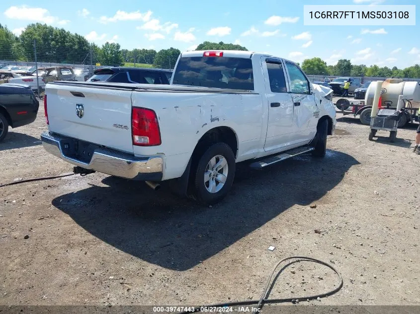 2021 Ram 1500 Classic Tradesman Quad Cab 4X4 6'4 Box VIN: 1C6RR7FT1MS503108 Lot: 39747443