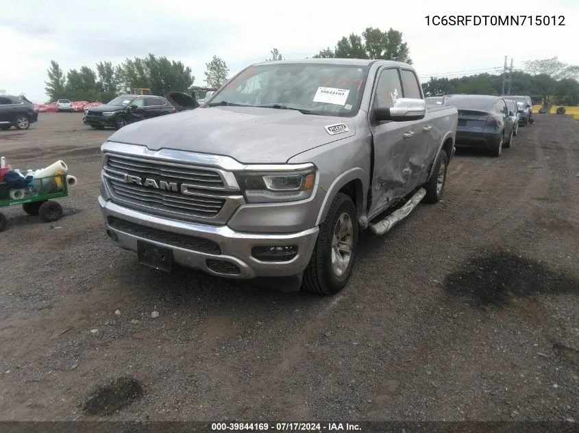 2021 Ram 1500 Laramie Quad Cab 4X4 6'4 Box VIN: 1C6SRFDT0MN715012 Lot: 39844169