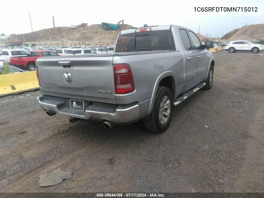 2021 Ram 1500 Laramie Quad Cab 4X4 6'4 Box VIN: 1C6SRFDT0MN715012 Lot: 39844169