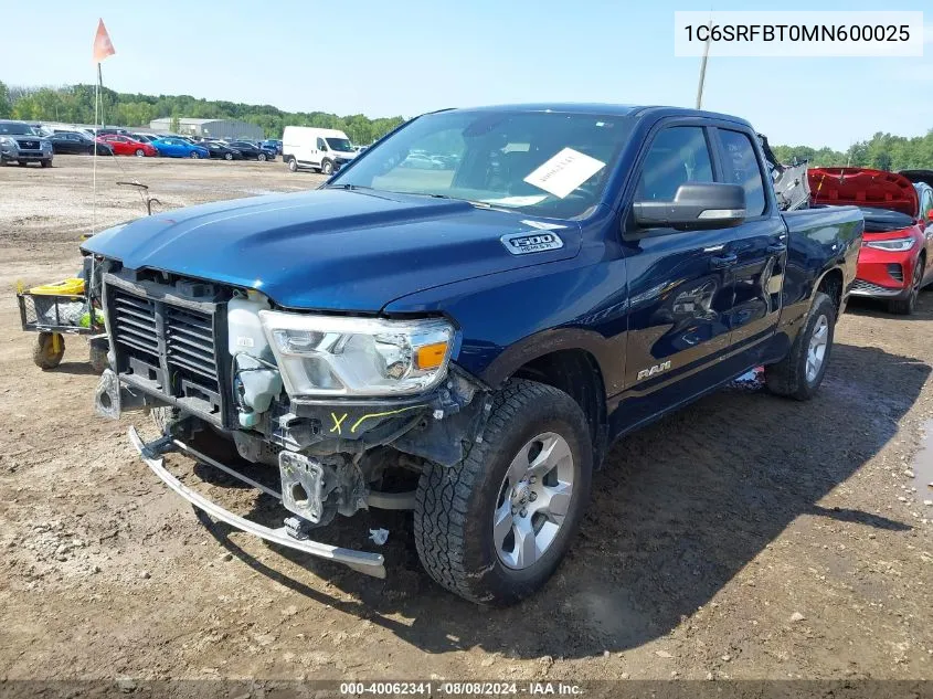 2021 Ram 1500 Big Horn Quad Cab 4X4 6'4 Box VIN: 1C6SRFBT0MN600025 Lot: 40062341