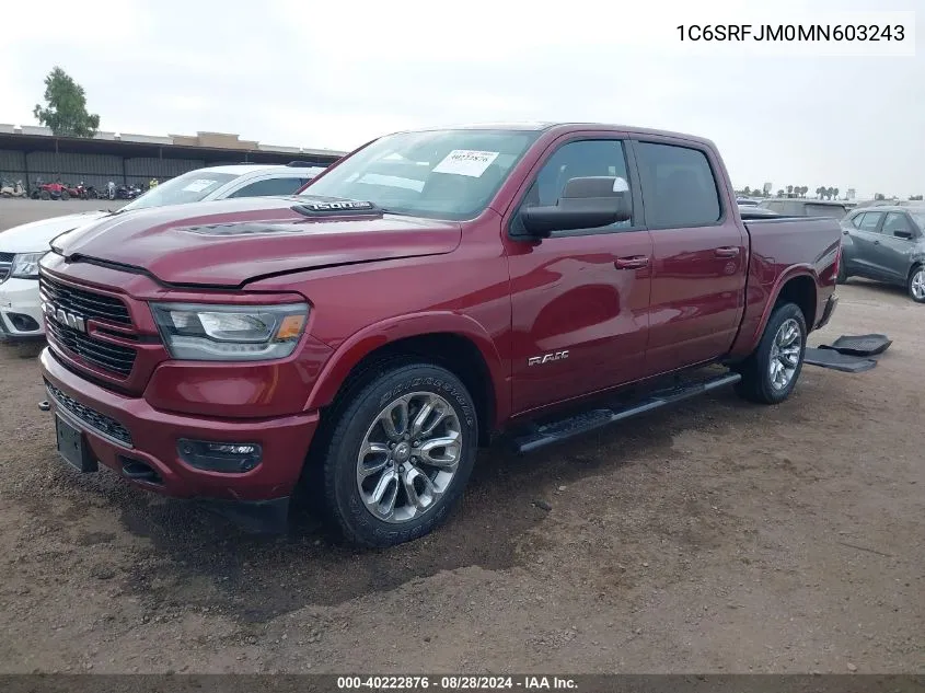 2021 Ram 1500 Laramie 4X4 5'7 Box VIN: 1C6SRFJM0MN603243 Lot: 40222876