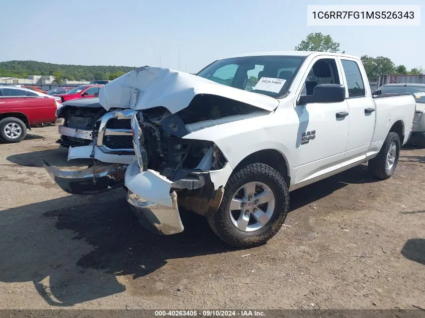 2021 Ram 1500 Classic Tradesman Quad Cab 4X4 6'4 Box VIN: 1C6RR7FG1MS526343 Lot: 40263405