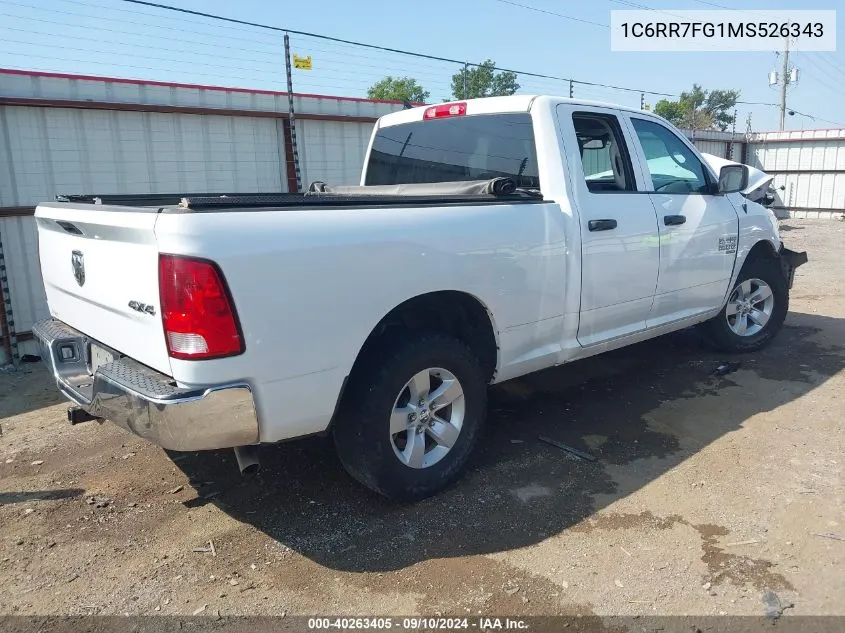 2021 Ram 1500 Classic Tradesman Quad Cab 4X4 6'4 Box VIN: 1C6RR7FG1MS526343 Lot: 40263405