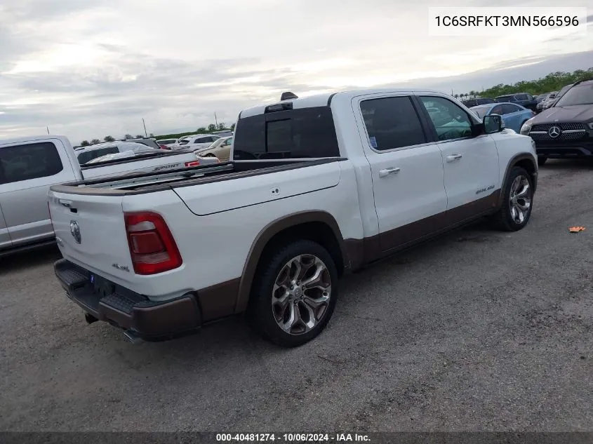 2021 Ram 1500 Longhorn VIN: 1C6SRFKT3MN566596 Lot: 40481274