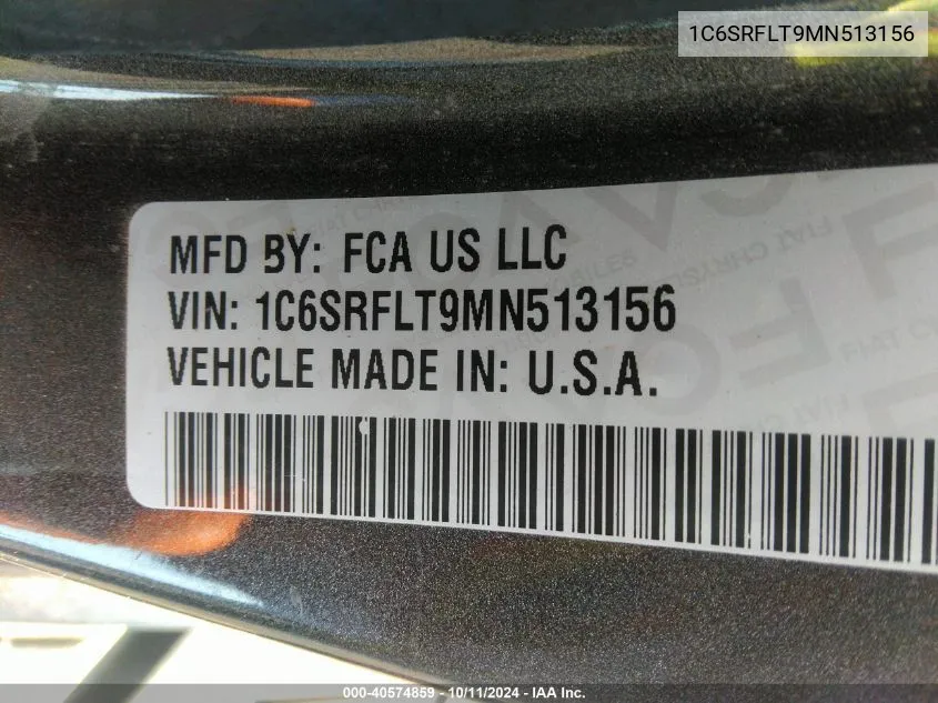 2021 Ram 1500 Rebel 4X4 5'7 Box VIN: 1C6SRFLT9MN513156 Lot: 40574859