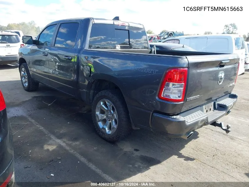 2021 Ram 1500 Big Horn 4X4 5'7 Box VIN: 1C6SRFFT5MN615663 Lot: 40602127