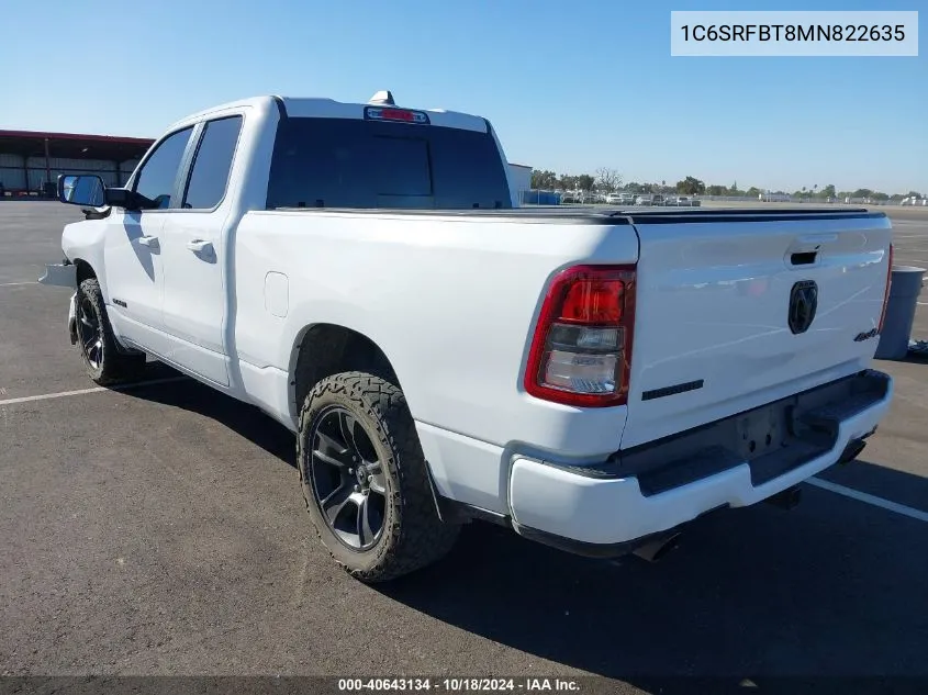 2021 Ram 1500 Big Horn 4X4 6'4 Box VIN: 1C6SRFBT8MN822635 Lot: 40643134