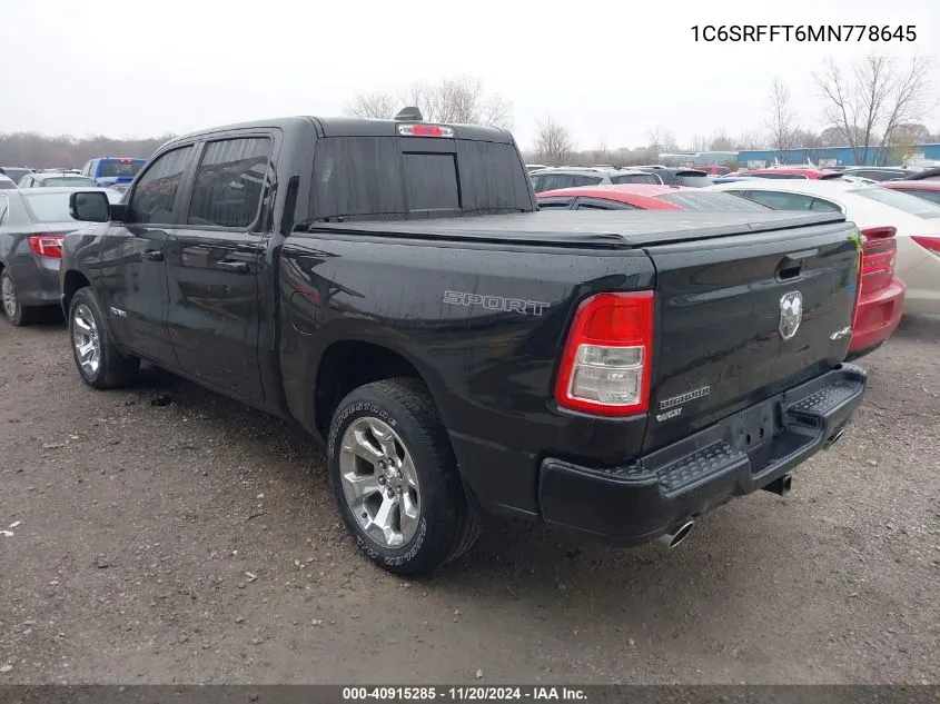 2021 Ram 1500 Big Horn 4X4 5'7 Box VIN: 1C6SRFFT6MN778645 Lot: 40915285