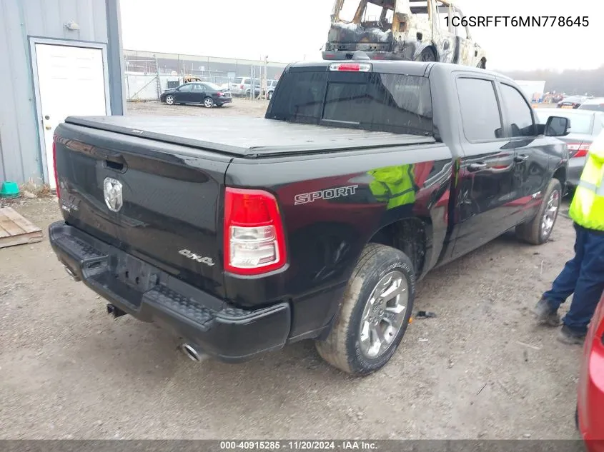 2021 Ram 1500 Big Horn 4X4 5'7 Box VIN: 1C6SRFFT6MN778645 Lot: 40915285