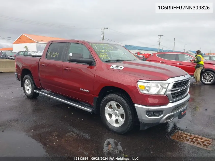 2022 Ram 1500 Big Horn/Lone Star VIN: 1C6RRFFG7NN309826 Lot: 12113697