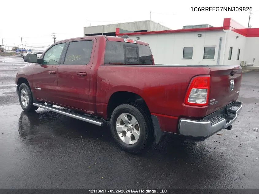 2022 Ram 1500 Big Horn/Lone Star VIN: 1C6RRFFG7NN309826 Lot: 12113697