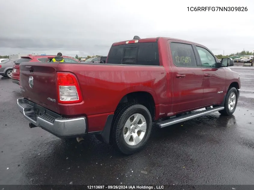 2022 Ram 1500 Big Horn/Lone Star VIN: 1C6RRFFG7NN309826 Lot: 12113697