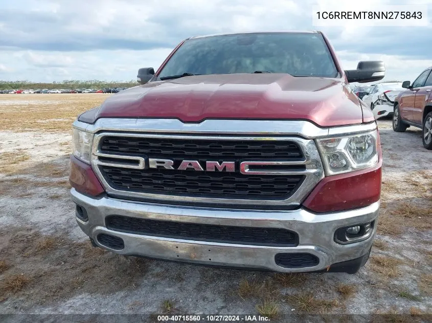 2022 Ram 1500 Big Horn 4X2 6'4 Box VIN: 1C6RREMT8NN275843 Lot: 40715560