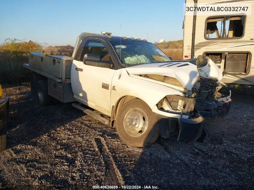 2012 Ram 3500 Chassis St/Slt VIN: 3C7WDTAL8CG332747 Lot: 40638689