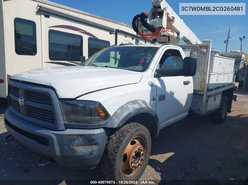 2012 Ram 5500 Chassis St/Slt VIN: 3C7WDMBL2CG260481 Lot: 40670674