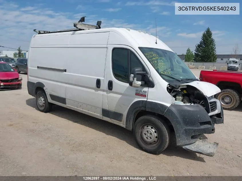 2019 Ram Promaster 2500 2500 High VIN: 3C6TRVDG5KE540243 Lot: 12062897