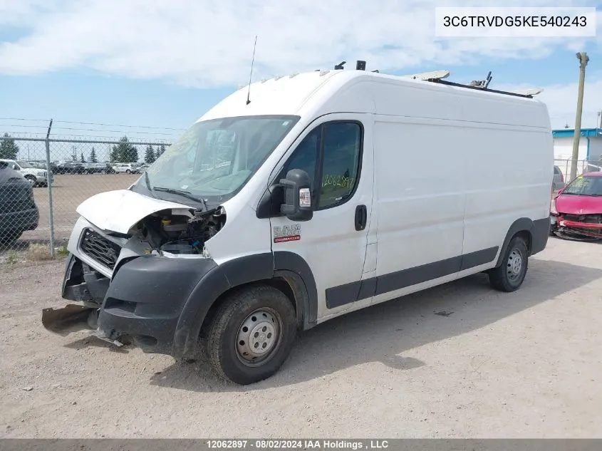 2019 Ram Promaster 2500 2500 High VIN: 3C6TRVDG5KE540243 Lot: 12062897