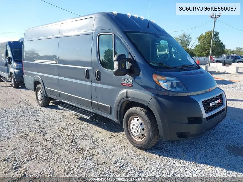 2019 Ram Promaster 3500 Cargo Van High Roof 159 Wb Ext VIN: 3C6URVJG6KE560087 Lot: 40490412