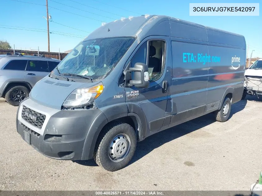 2019 Ram Promaster 3500 Cargo Van High Roof 159 Wb Ext VIN: 3C6URVJG7KE542097 Lot: 40826571