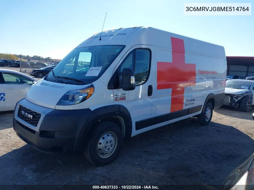 2021 Ram Promaster 3500 Cargo Van High Roof 159 Wb Ext VIN: 3C6MRVJG8ME514764 Lot: 40637333