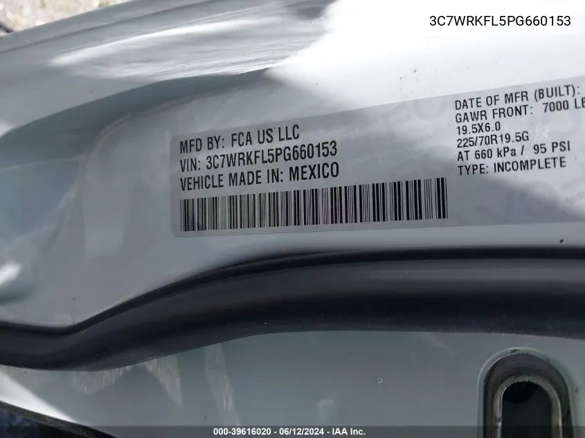 2023 Ram 4500 Chassis Tradesman/Slt/Laramie/Limited VIN: 3C7WRKFL5PG660153 Lot: 39616020