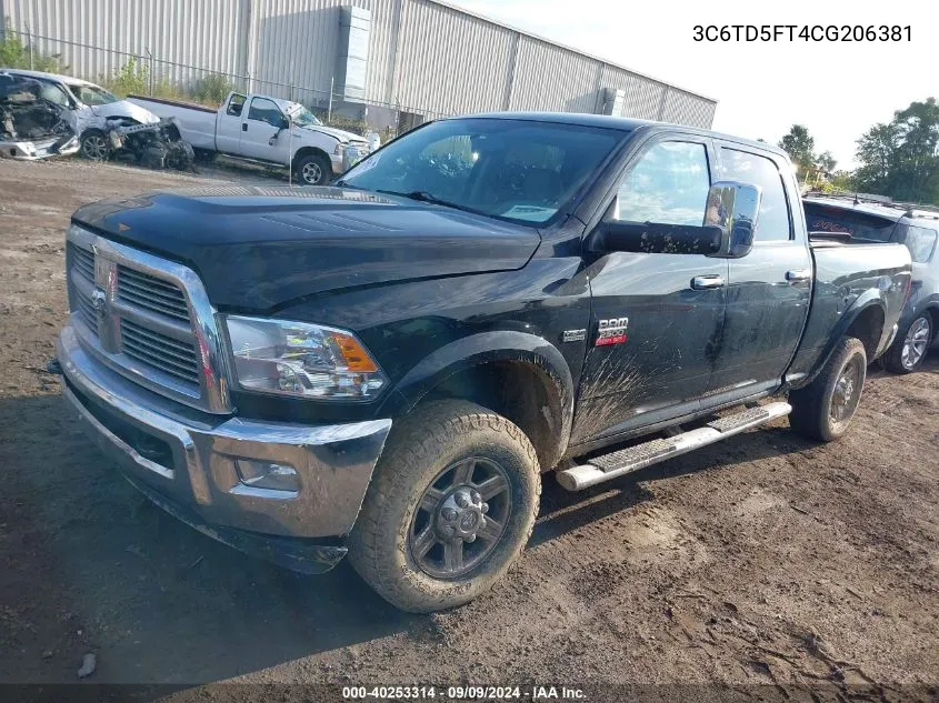 2012 Ram 2500 Laramie VIN: 3C6TD5FT4CG206381 Lot: 40253314