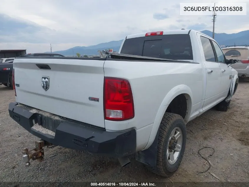 2012 Ram 2500 Laramie VIN: 3C6UD5FL1CG316308 Lot: 40514016