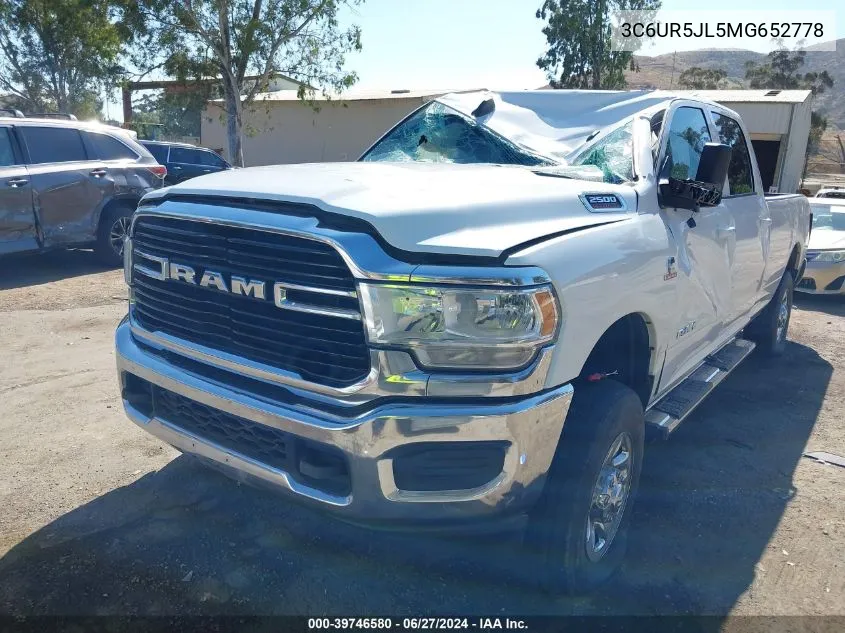 2021 Ram 2500 Big Horn 4X4 8' Box VIN: 3C6UR5JL5MG652778 Lot: 39746580