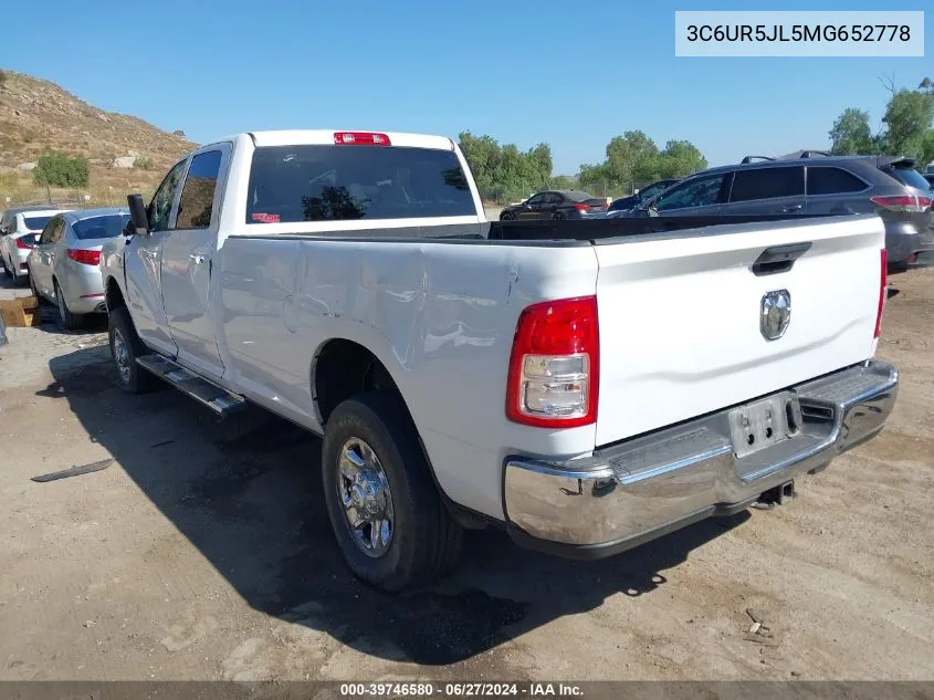 2021 Ram 2500 Big Horn 4X4 8' Box VIN: 3C6UR5JL5MG652778 Lot: 39746580