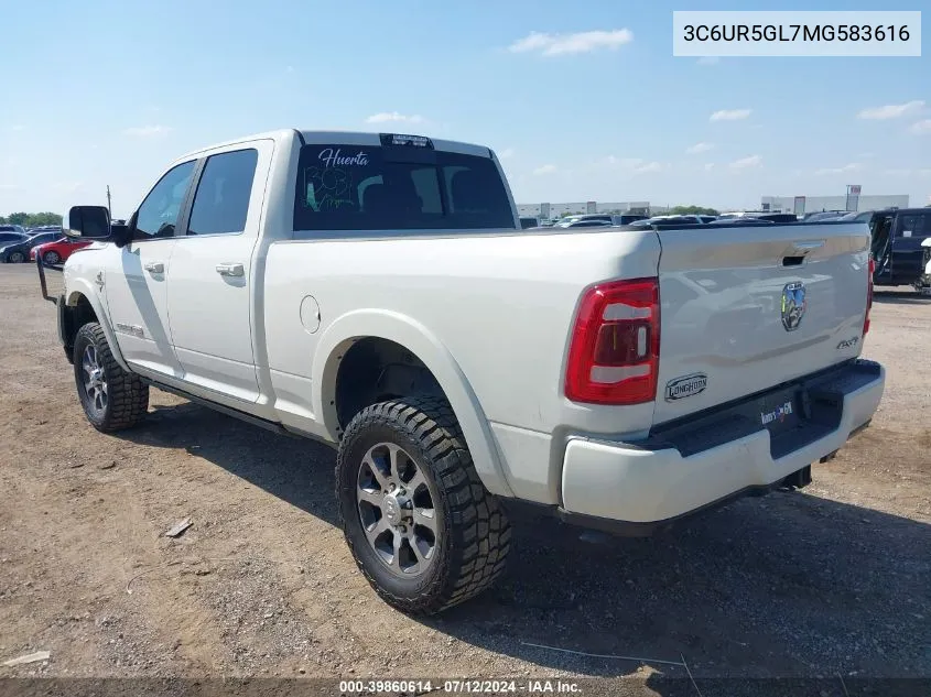 2021 Ram 2500 Limited Longhorn 4X4 6'4 Box VIN: 3C6UR5GL7MG583616 Lot: 39860614