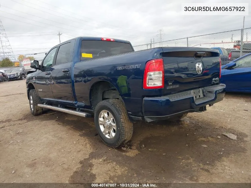 2021 Ram 2500 Big Horn 4X4 6'4 Box VIN: 3C6UR5DL6MG657922 Lot: 40747807