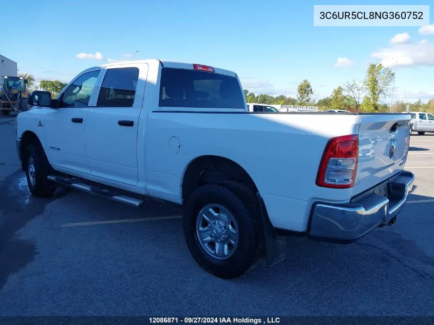 2022 Ram 2500 Tradesman VIN: 3C6UR5CL8NG360752 Lot: 12086871