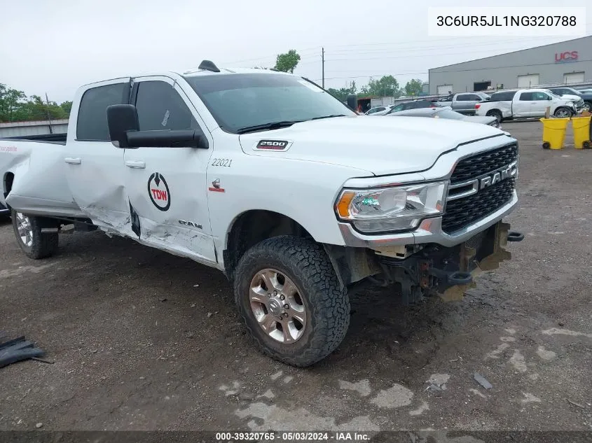 2022 Ram 2500 Big Horn 4X4 8' Box VIN: 3C6UR5JL1NG320788 Lot: 39320765