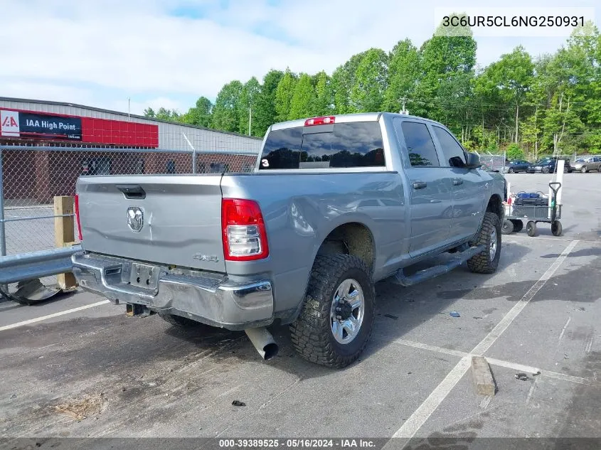 2022 Ram 2500 Tradesman 4X4 6'4 Box VIN: 3C6UR5CL6NG250931 Lot: 39389525