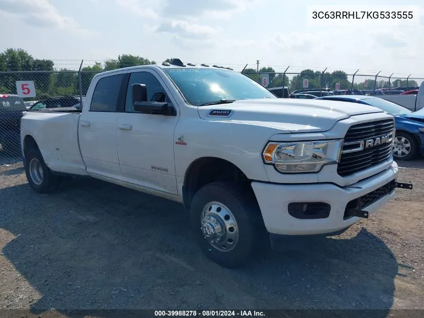 2019 Ram 3500 Big Horn 4X4 8' Box VIN: 3C63RRHL7KG533555 Lot: 39988278